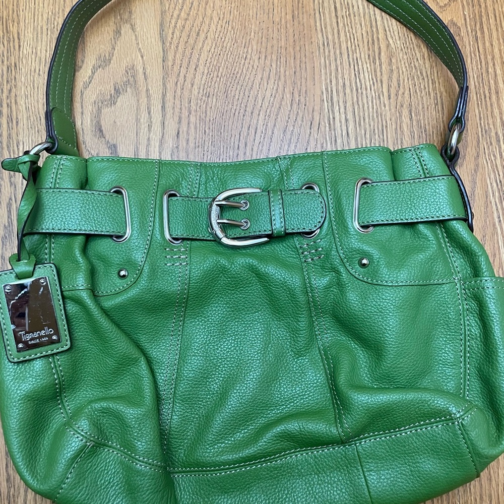Tignanello Green Leather Shoulder Bag